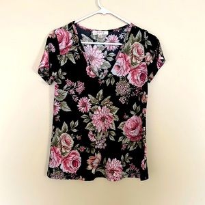 Low V-Neck Floral Blouse